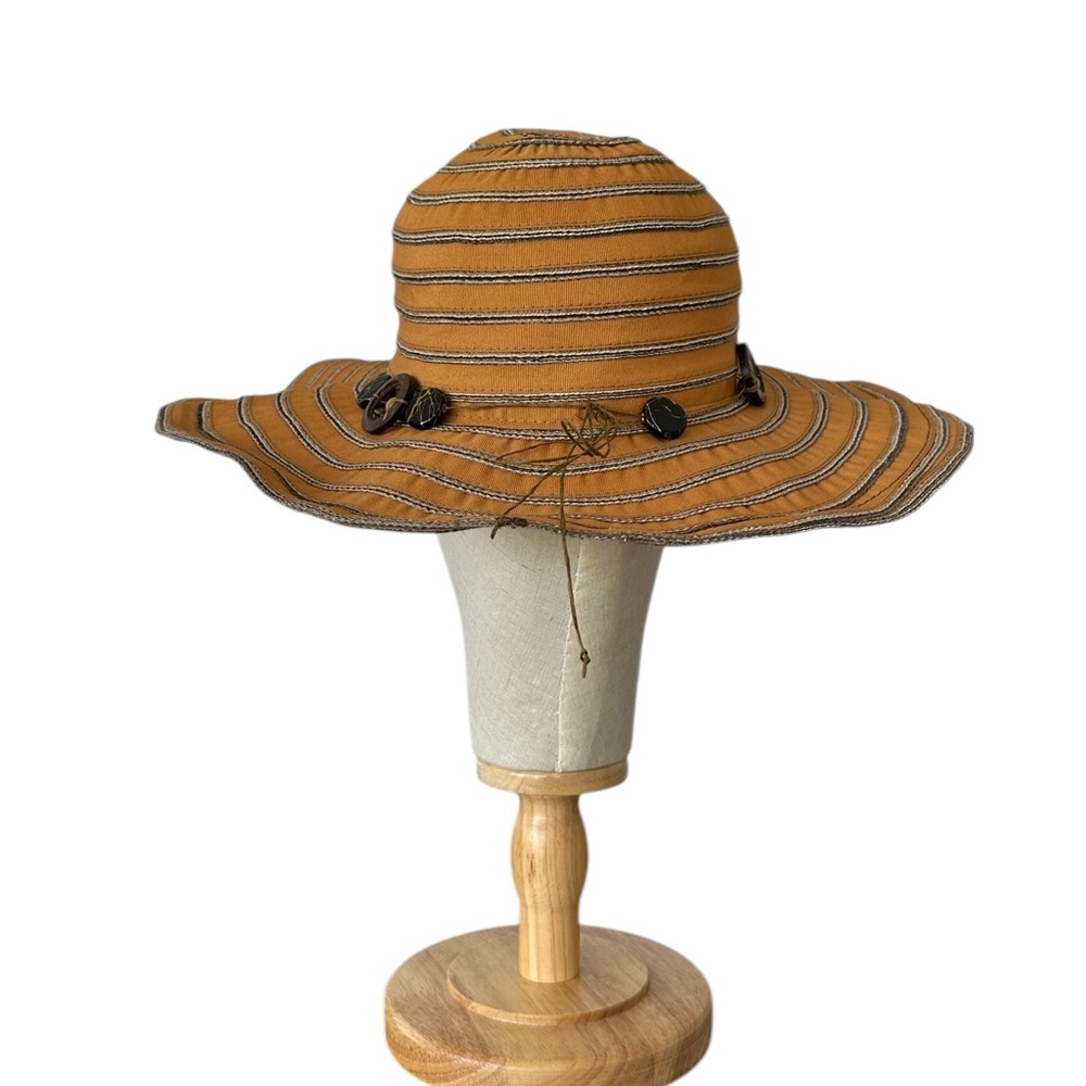 San Diego Hat Company Wide-Brim Ribbon Sun Hat Packable Orange & Brown One Size - Picture 3 of 7
